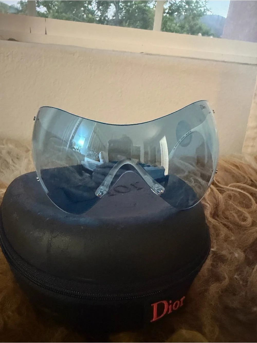 Dior Y2K Vintage Shield Blue Lens Sunglasses with Cream Frame